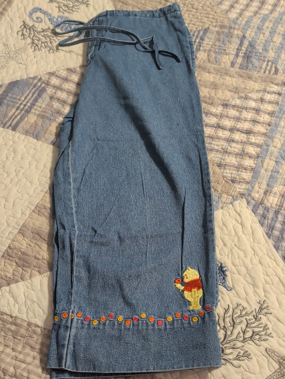 Disney Blue Crop Pants with Embroidered Winnie the Pooh